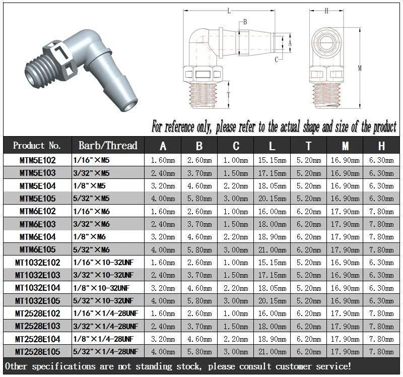 OEM & ODM Plastic 1/4-28unf Elbow Male Thread 1/8